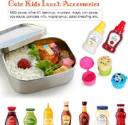 Kids Bento Box Accessories, 59-Piece Food Picks Set with Mini Condiment Bottles, Animal-Shaped Lunch Box Tools for School, Camping, Office, Includes Ketchup Dispensers, Soy Sauce Containers