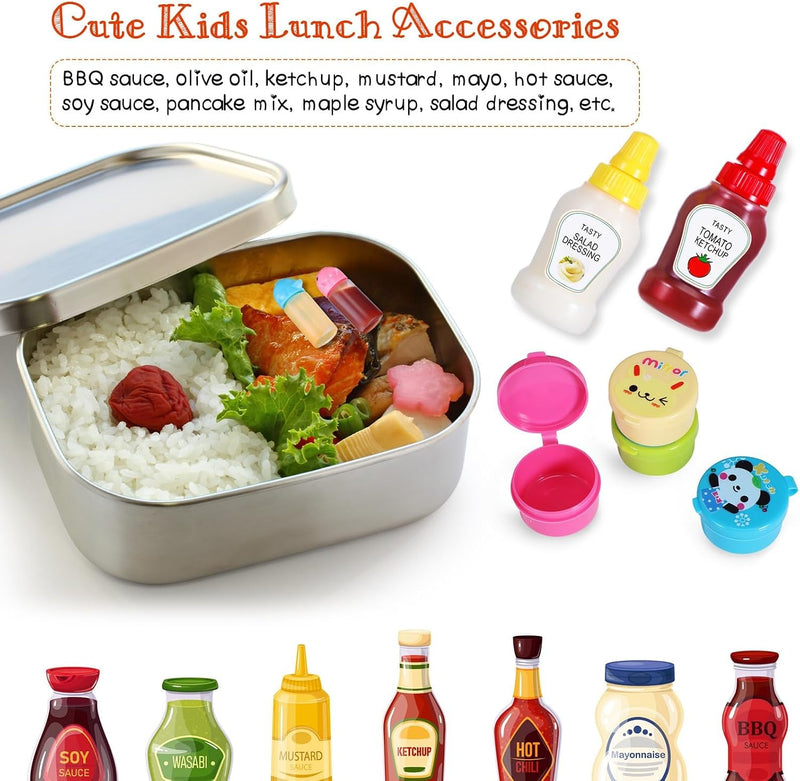 Kids Bento Box Accessories, 59-Piece Food Picks Set with Mini Condiment Bottles, Animal-Shaped Lunch Box Tools for School, Camping, Office, Includes Ketchup Dispensers, Soy Sauce Containers