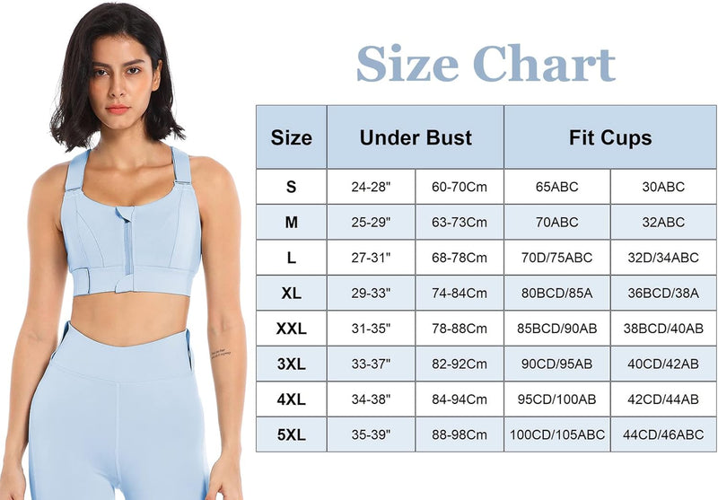 Sports Bra for Women High Impact Work Out Bra with Support Front Zipper Gym Padded Bras with Adjustable Straps