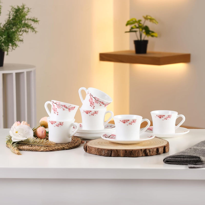 Delcasa DC3402 Opalware Cup and Saucer Set 12-Pieces