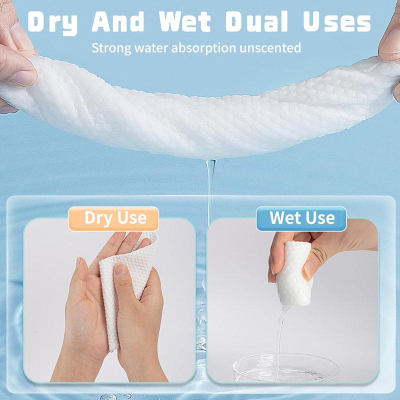 Cotton Disposable Face Towel, Biodegradable Facial Dry Wipes, Super Soft & Thick Face Cloth, Lint-Free Face Towelettes for Sensitive Skincare, Makeup Remover Dry Wipes, Facial Cleansing-200 Count