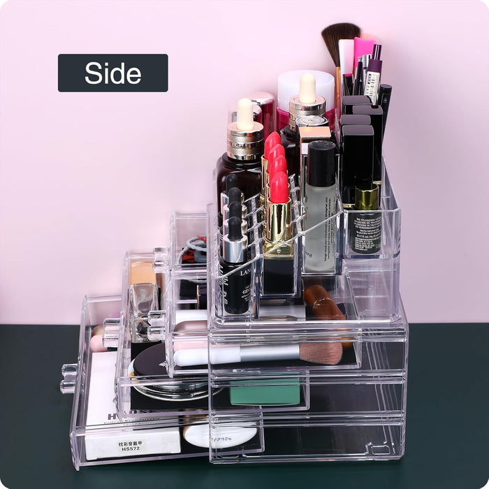 MOSIKER Acrylic Makeup Organizers and Storage with 4 Drawers,Clear Stackable Cosmetic Jewelry Accessories Holder