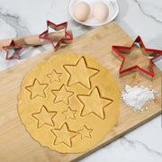 3-Piece Star Cookie Cutter Set - Stainless Steel Holiday Baking Tools with Red Silicone Grip for Christmas Cookies & Crafts