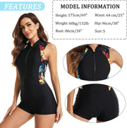Maeau Swimsuit Boyleg Women Boyleg Swimwear Diving Suit Women Short Surf Suit One Piece Rash Guard Suit Sleeveless Zipper Front Bathing Suit Swimwear Black M