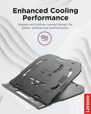 Lenovo 2-in-1 Laptop Stand, Ergonomic, 10 Adjustable Tilt Angles, Ventilated, Non-Slip, Portable, GXF0X02619, Black - Black