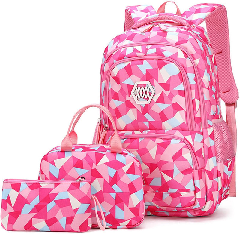 Kids Cute Backpack Set for School, 5PCS Kwaii School Bag Large-capacity, Girls Boys Back to School Book Bag Backpack for Teen - C/rose red