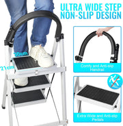 Foldable Ladder 3 Steps, Home Folding Step Stool with Wide Anti-Slip Pedal, Adults Folding Sturdy Steel Ladder for Home,Kitchen, Garden, Office