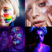 42-Color Oil-Based Face & Body Paint Kit - Professional Waterproof Makeup Palette with Glitter, Pearl & Fluorescent Shades + 10 Brushes & Mixing Palette - for Halloween, Cosplay & Carnival