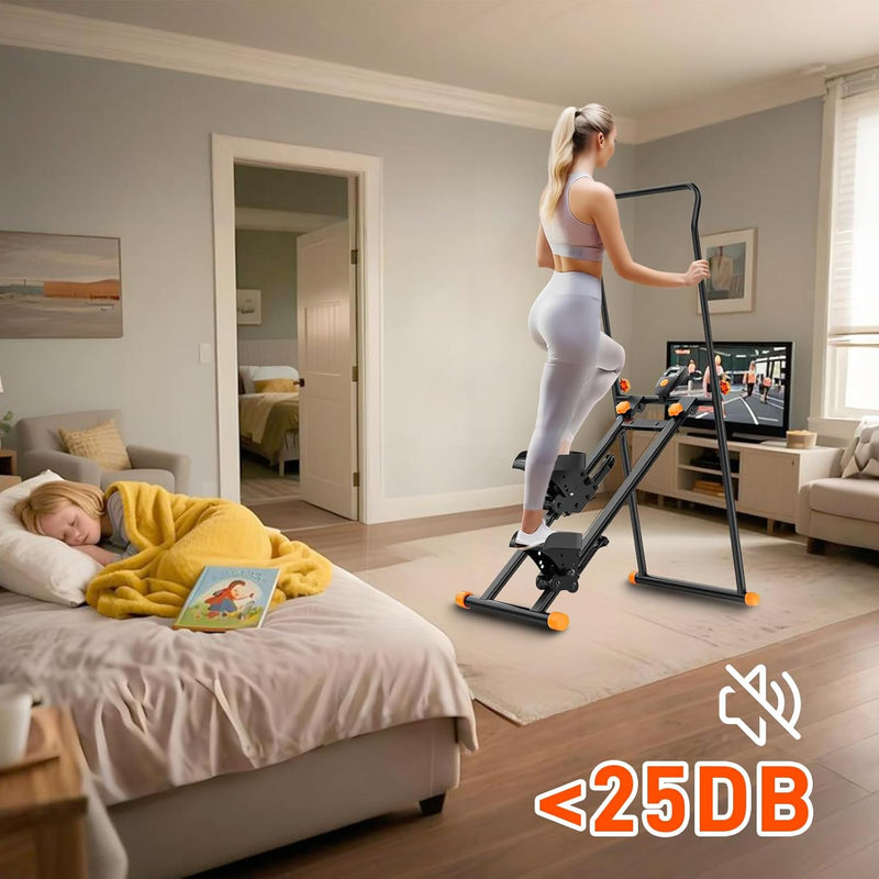 Vertical Climber for Home Gym Exercise, Stair Climber for Full-Body Workout, Compact Folding Cardio Exercise Climber with Extended Step Range, Adjustable Height Handlebar Fitness Stair - Black