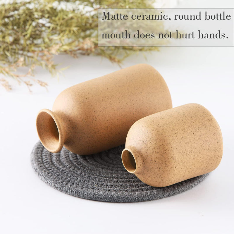 Heifgott Beige Ceramic vase Set-3 Small Flower vases for Decor,Modern Home Decor, Vases for Decor,Pampas Grass Vase,Dried Flowers Vases,Living Room,Table Shelf, Centerpieces Decoration