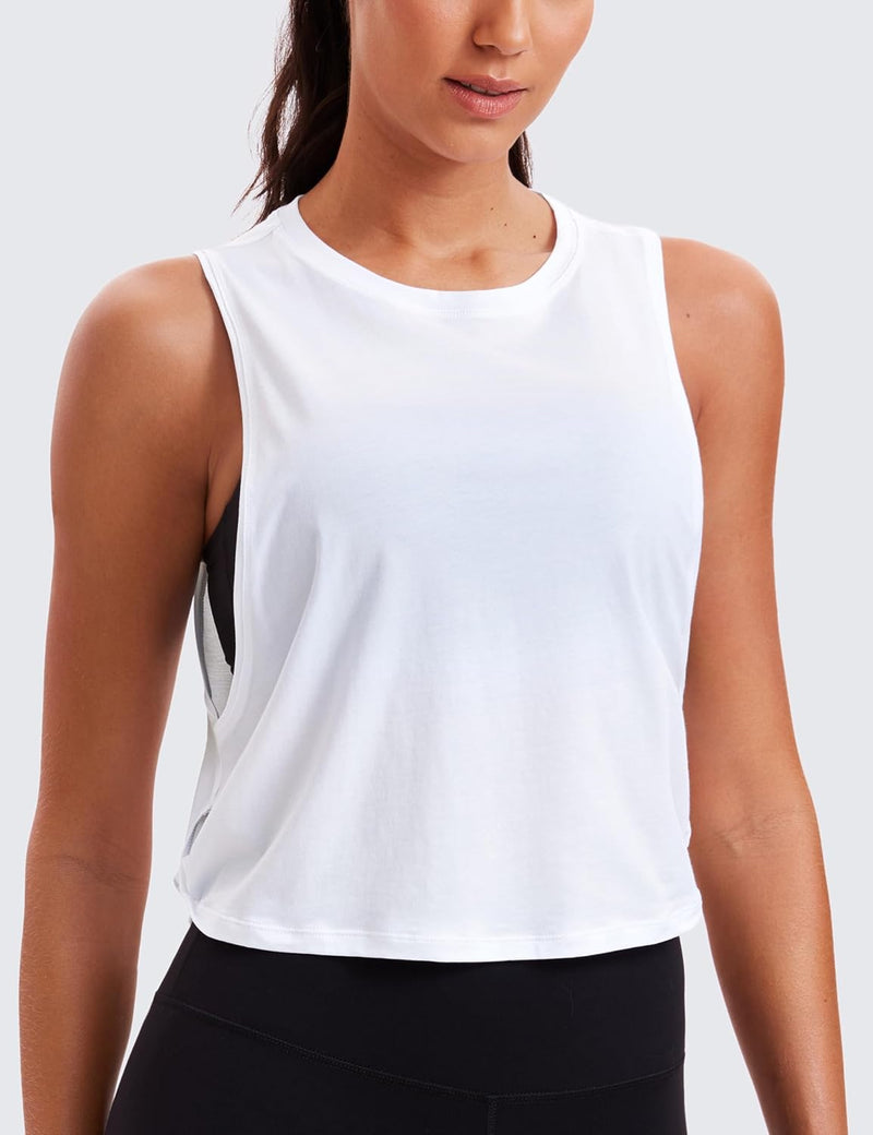 CRZ YOGA Women's Pima Cotton Workout Tank Crop Sports Shirt Sleeveless Yoga Running Tops