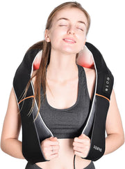 Shiatsu Neck and Shoulder Back Massager with Heat, Electric Vibration Deep Tissue 3D Kneading Massage Pillow for Pain Relief on Waist, Leg, Calf, Foot, Arm, Belly, Full Body, Muscles - black / black
