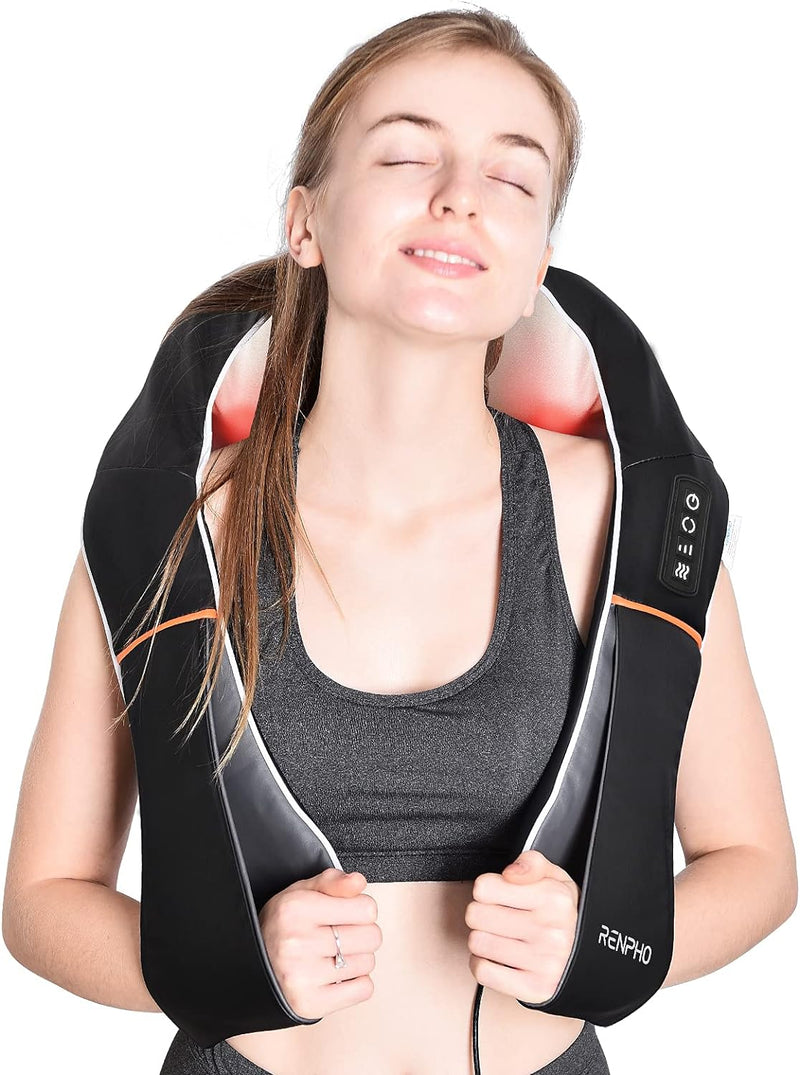 Shiatsu Neck and Shoulder Back Massager with Heat, Electric Vibration Deep Tissue 3D Kneading Massage Pillow for Pain Relief on Waist, Leg, Calf, Foot, Arm, Belly, Full Body, Muscles - black / black
