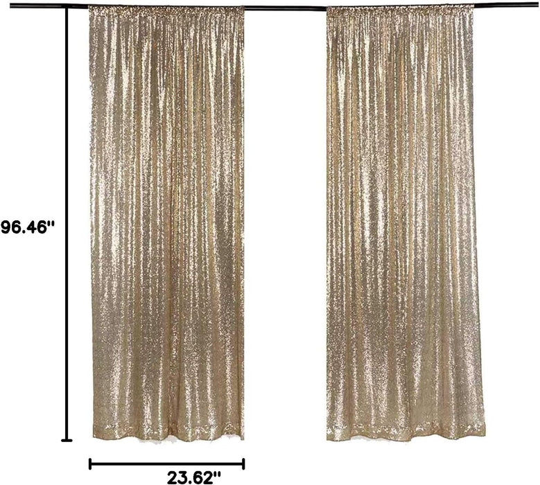 LQIAO 2 Panels Light Gold Sequin Backdrop Glitter Fabric for Wedding Birthday Parties Shimmer Wall-2x8ft