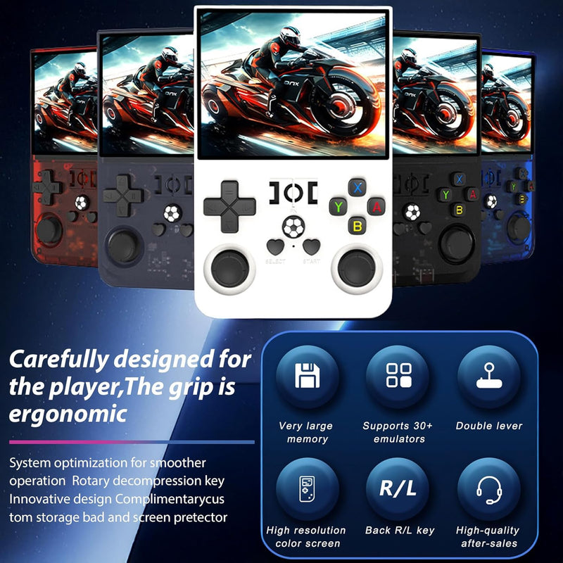 r36pro Retro Handheld Game Console Linux System 128G Card 20000+ Game,Portable Retro Game Console 3.5 IPS Screen Support 802.11n WiFi connecto (Clear Black-128G) - Blue