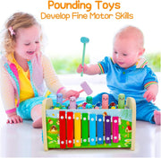AM ANNA 7 in 1 Hammering Pounding Toys, Wooden Montessori Educational Fishing Game Xylophone Toys for 1 2 3 Year Old, Baby Sensory Developmental Fine Motor Skills Toddler Activities Age 1-4 Gifts
