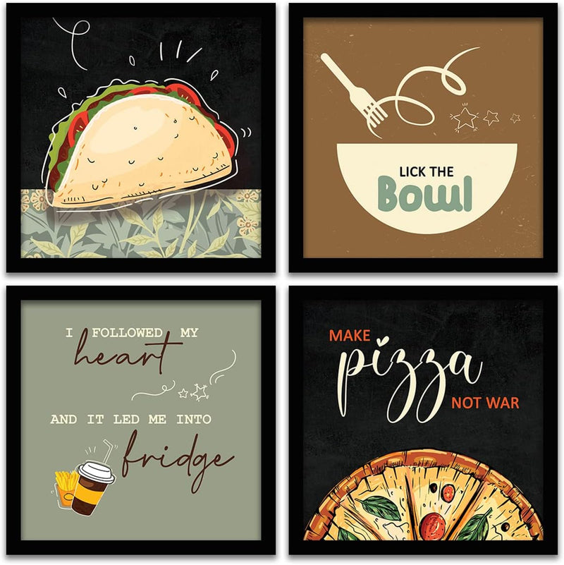 kotart Engineered Wood Photo Frames For Kitchen And Restaurant Wall Decoration - Food Quotes Decor Poster With Frame (11 Inch X 11 Inch, Multi) Design-2, Square)