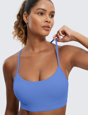 CRZ YOGA Y Back Sports Bra for Women - Padded Racerback Spaghetti Straps Thin Strap Low Impact Workout Yoga Bra