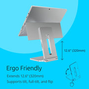 Kensington Elevated Stand for Surface Pro, Tablet Stand Designed for Surface, Foldable Aluminum Non-Skid Base Light-Weight Tablet Holder for Microsoft Surface Pro 7 7+ 8 9 10 11 Surface Go 2 3 4 - Minimalist & Modern