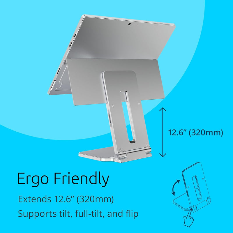 Kensington Elevated Stand for Surface Pro, Tablet Stand Designed for Surface, Foldable Aluminum Non-Skid Base Light-Weight Tablet Holder for Microsoft Surface Pro 7 7+ 8 9 10 11 Surface Go 2 3 4 - Minimalist & Modern