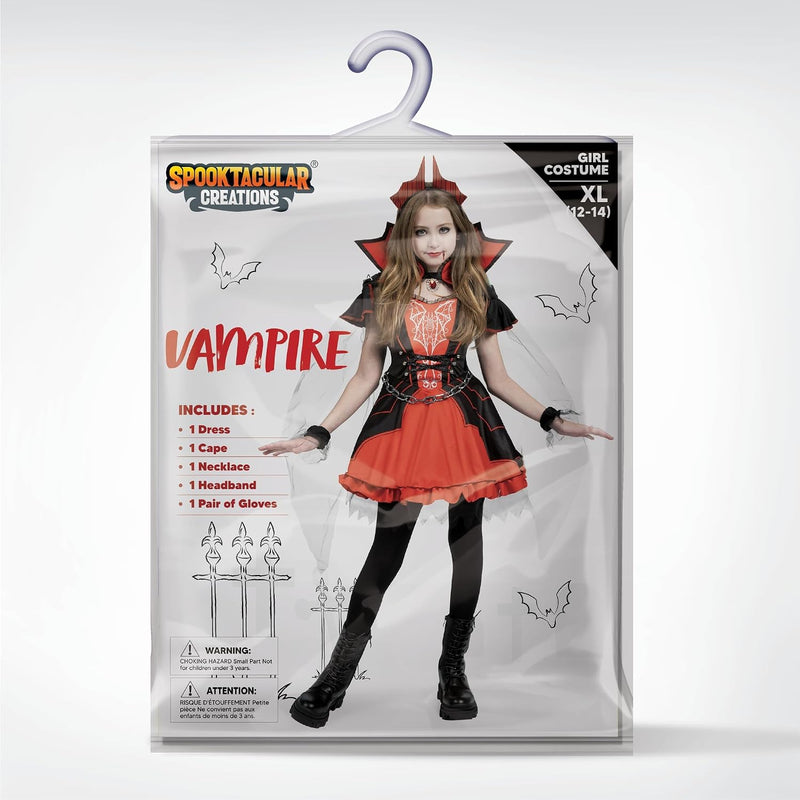 Spooktacular Creations Girls' Vampire Costume, Red Dark Vampire Dress, Halloween Dress-Up, Role Play and Costume Parties