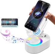 Wireless Induction Audio Bluetooth Speaker 5in1 Phone Holder Portable Power Tablet Stand with Colorful Ambient Light for iPhone Android Unique Cool Gadget Tech Gifts for Friend, Family(Black) - White
