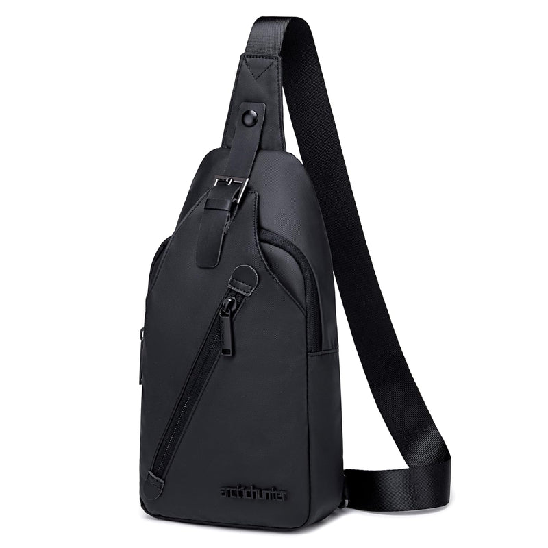 ah arctic hunter Water Resistant Side Bag for Men and Women Durable Small Shoulder bag with Built in Earphone Jack for Outdoor Travel Business and Daily Use, XB13006 (Black)
