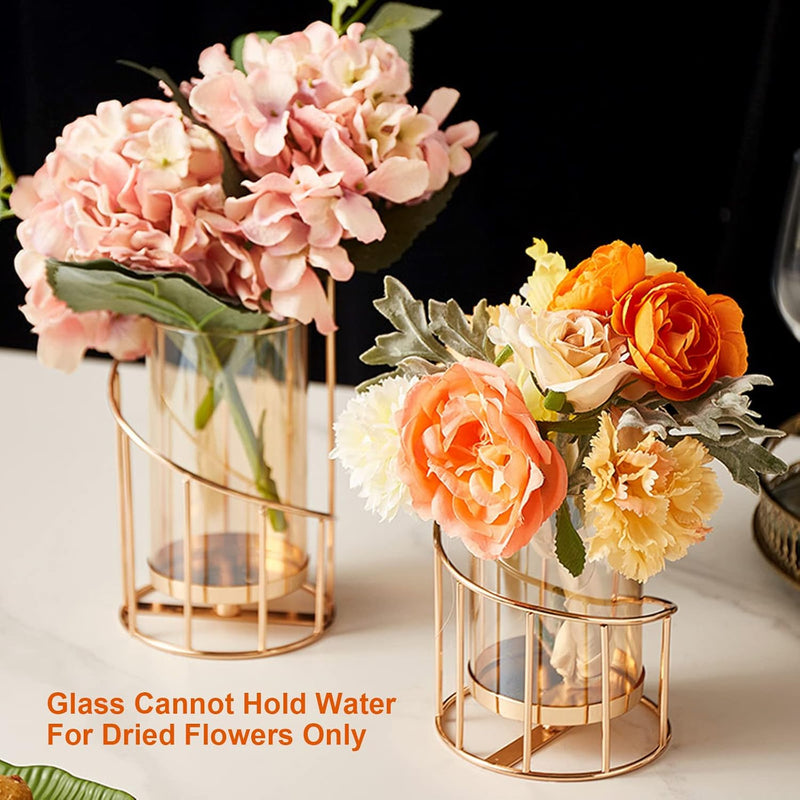 MrMrKura Metal Wire Candle Holder Set of 2, Glass Pillar Candle Holders Gold Decorative Tea Light Candleholders for Home Decor Table Decorations Centerpiece (Spiral)