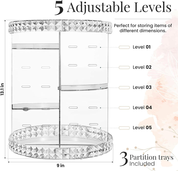 SPAULD Rotating Makeup Organizer, Adjustable Layers Spinning Skincare Organizer, Cosmetic Display Case with Brush Holder, Multi-Function Storage Carousel for Vanity Bathroom Countertop (Style 2)