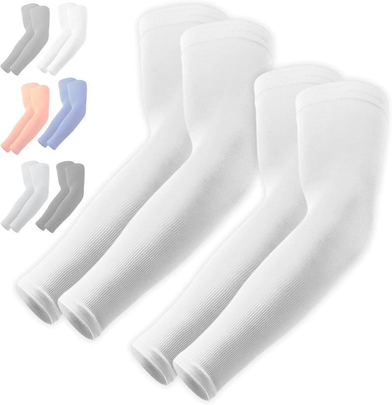 OutdoorEssentials UV Sun Protection Arm Sleeves - Compression Arm Sleeve, UV Arm Sleeves Men, Women - Golf Cooling Sleeves - white