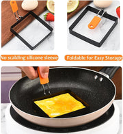 4 Inch Square Egg Rings with Foldable Silicone Handle, Non Stick Stainless Steel Egg Molds for Frying, Breakfast Sandwich Omelet Shaper for Pancakes & Muffins, 2 Pack