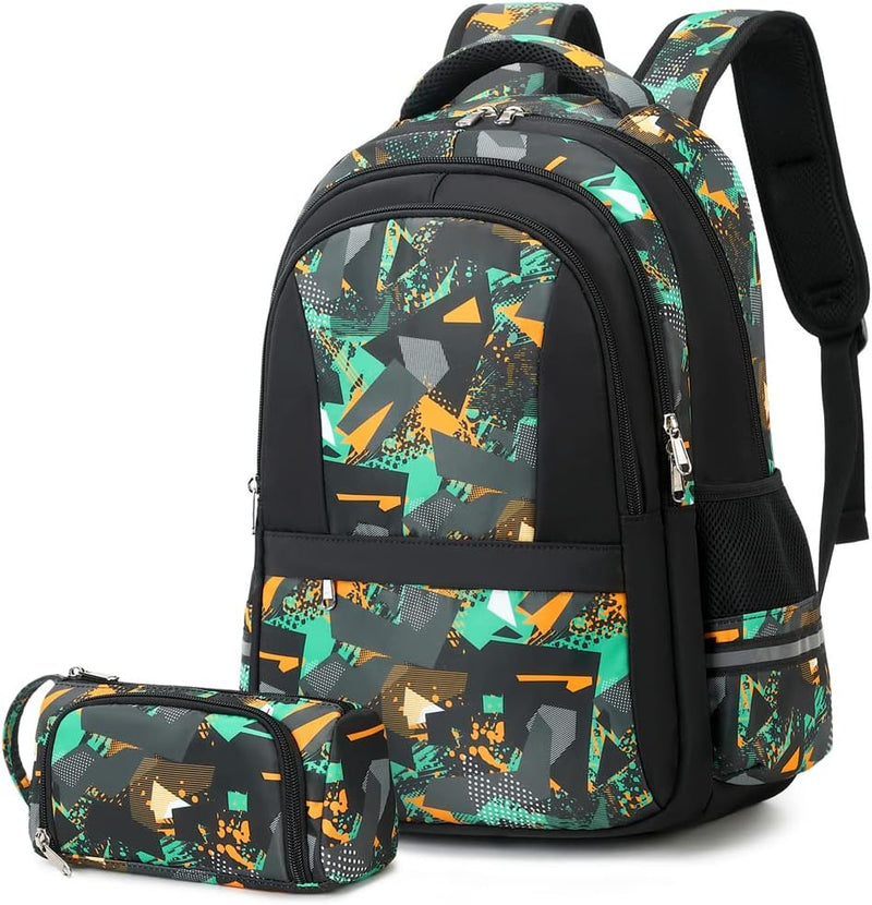 Jungen Schultasche Teenager Schulrucksack Jugendliche Rucksack Schule Daypacks Kinder Gro Schulranzen Wasserdicht - Green 2pcs