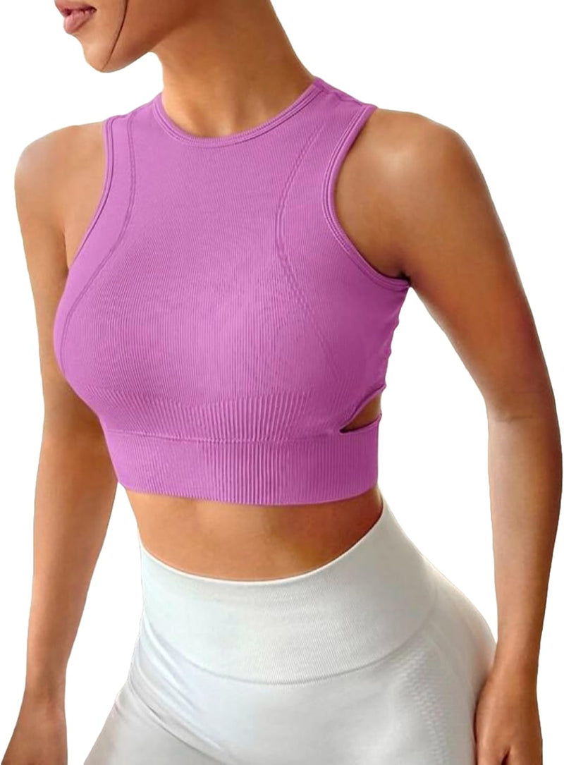 Sports Bra Seamless Crop Top Yoga High Neck Tops Running Gym Sportswear Fitness Full Cup Padded for Women…