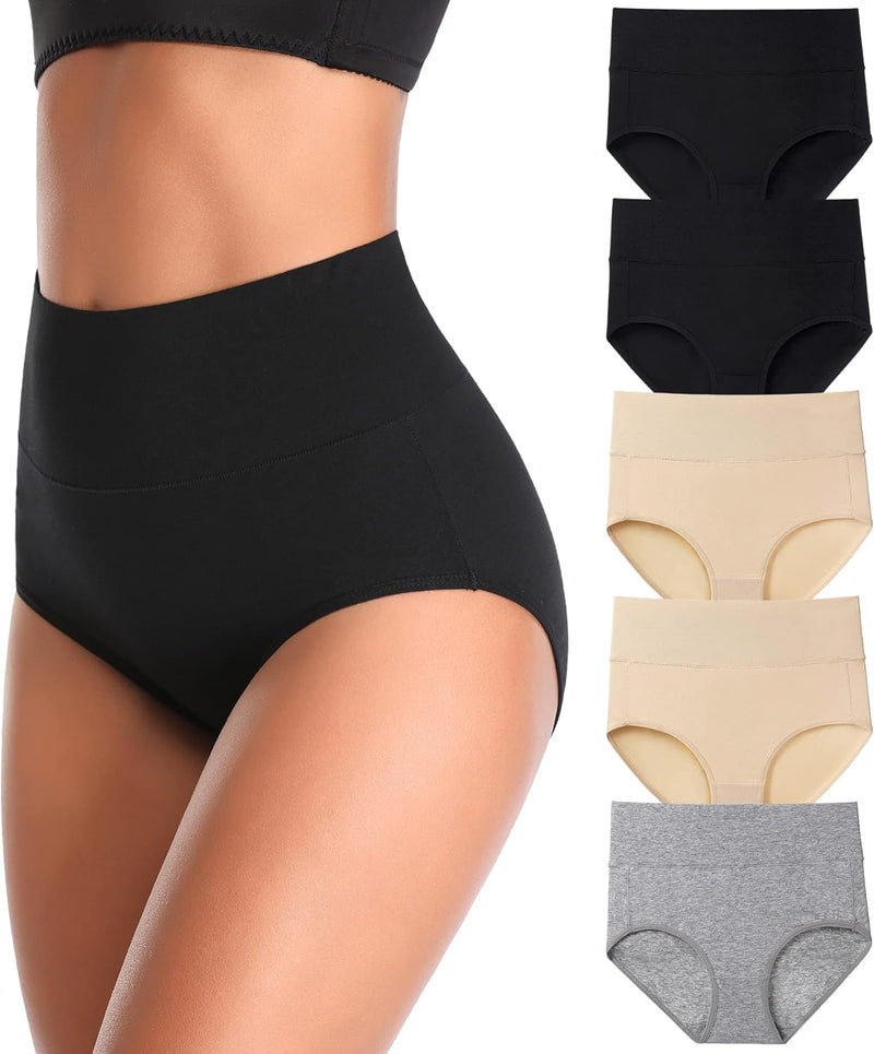 Women's Underwear, High Waist Cotton Breathable Full Coverage Panties Brief Multipack Regular and Plus Size