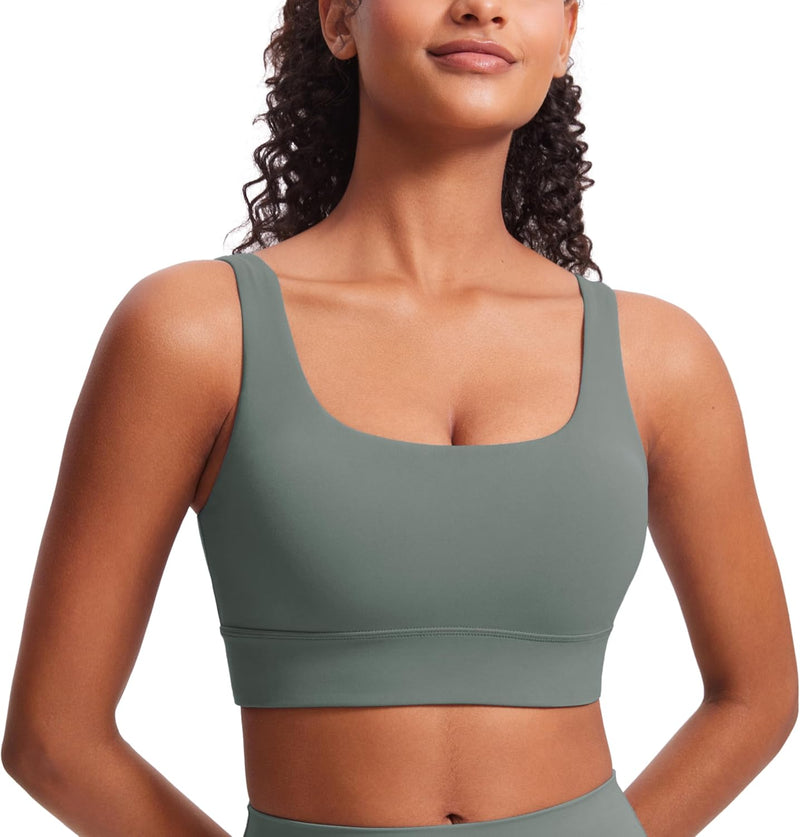 CRZ YOGA Womens Butterluxe U Back Sports Bra - Scoop Neck Padded Low Impact Workout Yoga Bra with Built in Bra