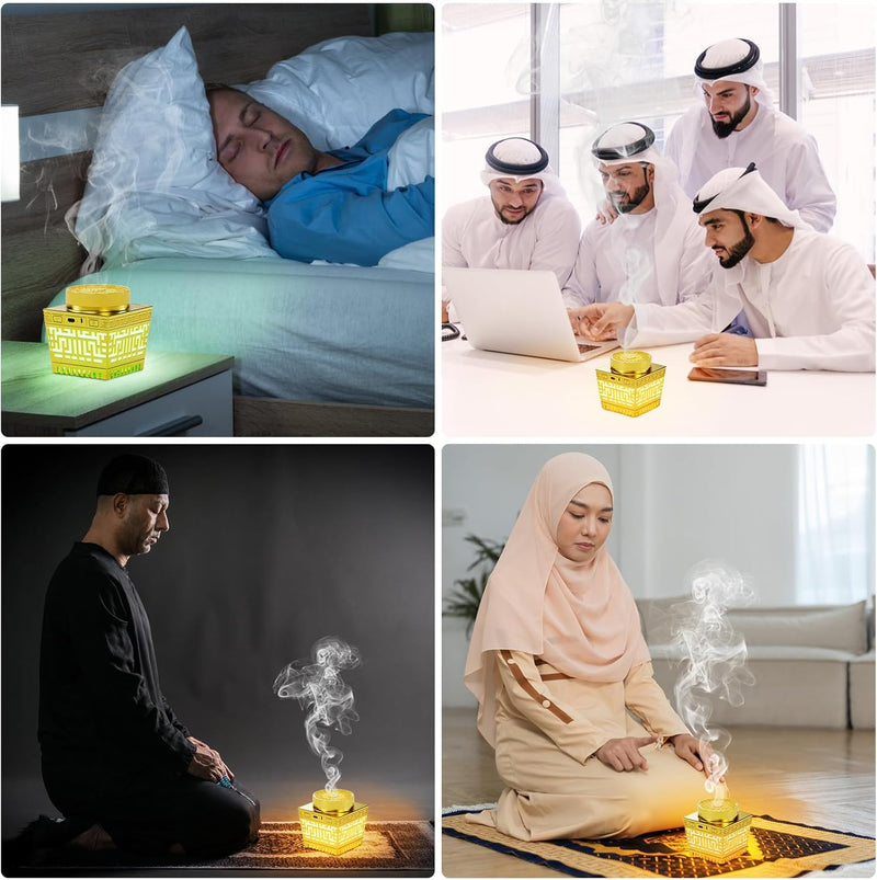 Telawah Mini Incense Burner Bakhoor - Portable Rechargeable USB Aroma Diffuser with Remote Control Light， Electric Arabian Incense Holder Home Decor.