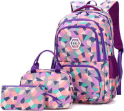 Kids Cute Backpack Set for School, 5PCS Kwaii School Bag Large-capacity, Girls Boys Back to School Book Bag Backpack for Teen - C/purple
