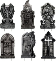 6PCS Halloween Decoration Outdoor Tombstone Yard Stakes RIP Graveyard Rip Tombstones Halloween Stakes for Halloween Scary Props Lawn Decorations
