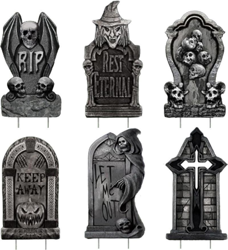 6PCS Halloween Decoration Outdoor Tombstone Yard Stakes RIP Graveyard Rip Tombstones Halloween Stakes for Halloween Scary Props Lawn Decorations