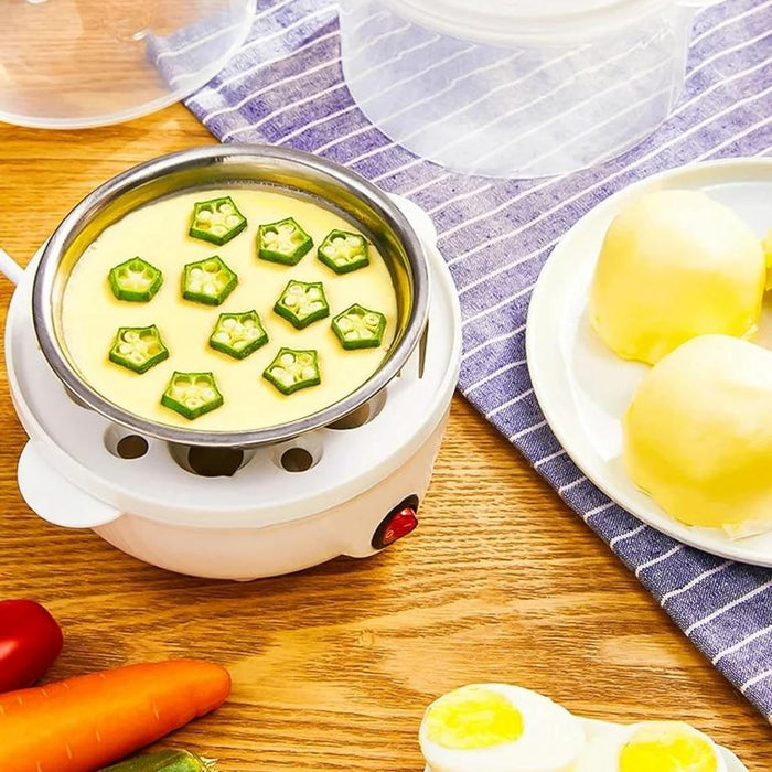 Electric Egg Cooker, 350W, 7-Egg Capacity, Double Layer Steamer with Auto Shut-off, White