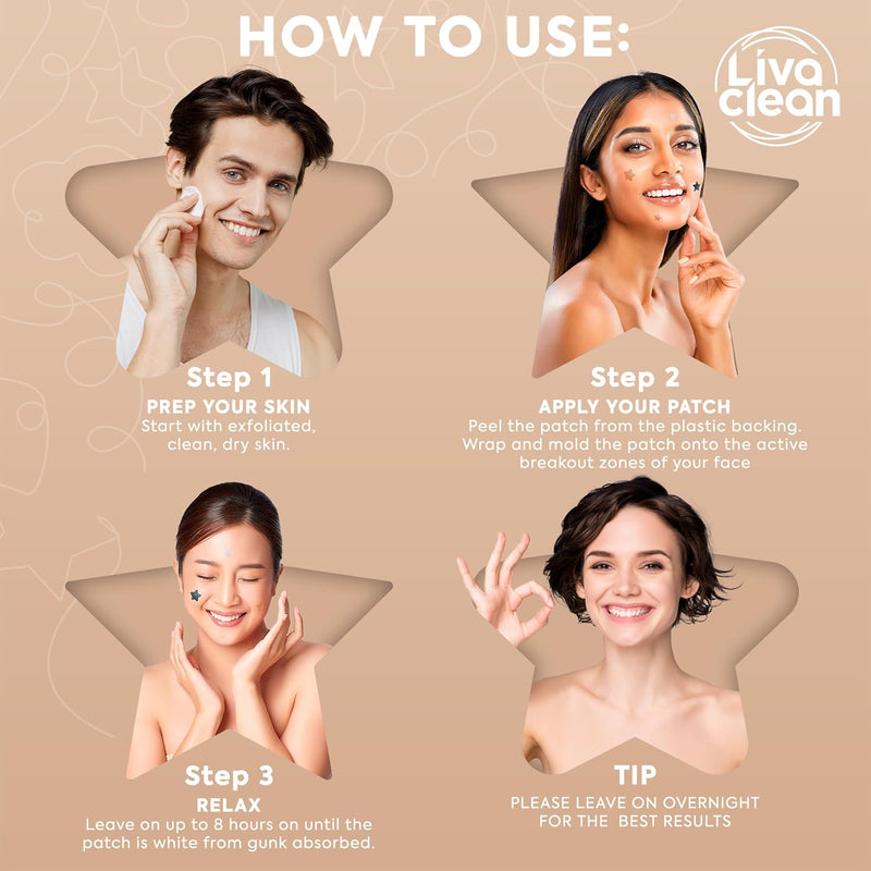 LivaClean Star Pimple Patches for Face w/Hydrocolloid, Salicylic Acid & Tea Tree, 240 Patches, Hydrocolloid Acne Patch, Cute Star Pimple Patch for Healing Stickers Zit Superstar