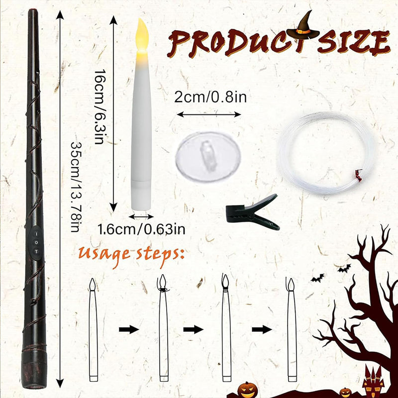 Beauenty Halloween Decorations - Floating Candles with Wand - 12 Pcs Magic Flickering Warm Light Flameless Floating LED Candle Decor for Indoor Home Room Classroom Bedroom Party (Style 1) - Style 1