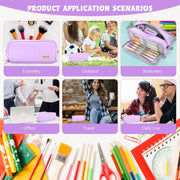 HASTHIP Large Capacity Pencil Case for Kids Girls Boys, 3 Compartments Pen Pouch Stationery Organizer Bag, Multi-Slot School Office Pencil Box for Teens Adults Women Men (Purple)