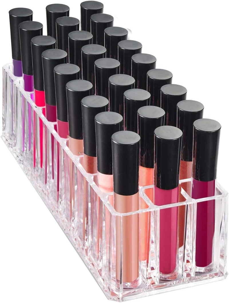 FAJ Lip Gloss Holder Organizer, 27 Spaces Clear Acrylic Makeup Lipgloss Display Case