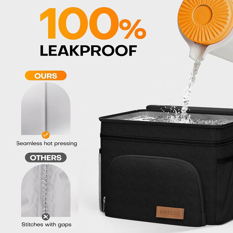 Insulated Lunch Box for Men & Women - Leak-Proof Cooler Lunch Bag with 4 Pockets, Adjustable Strap, Ideal for Work, Picnic, Travel - Medium, Black