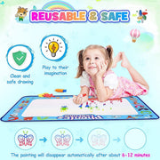 SKY-TOUCH Magic Water Doodle Mat,Extra Large Mess Free Colouring Baby Paint Mat,Aqua Water Doodle Mat,Mess Free Colouring Mat,Toddler Toys for 2 3 4 5 Year Old Boys Girls,100 80cm