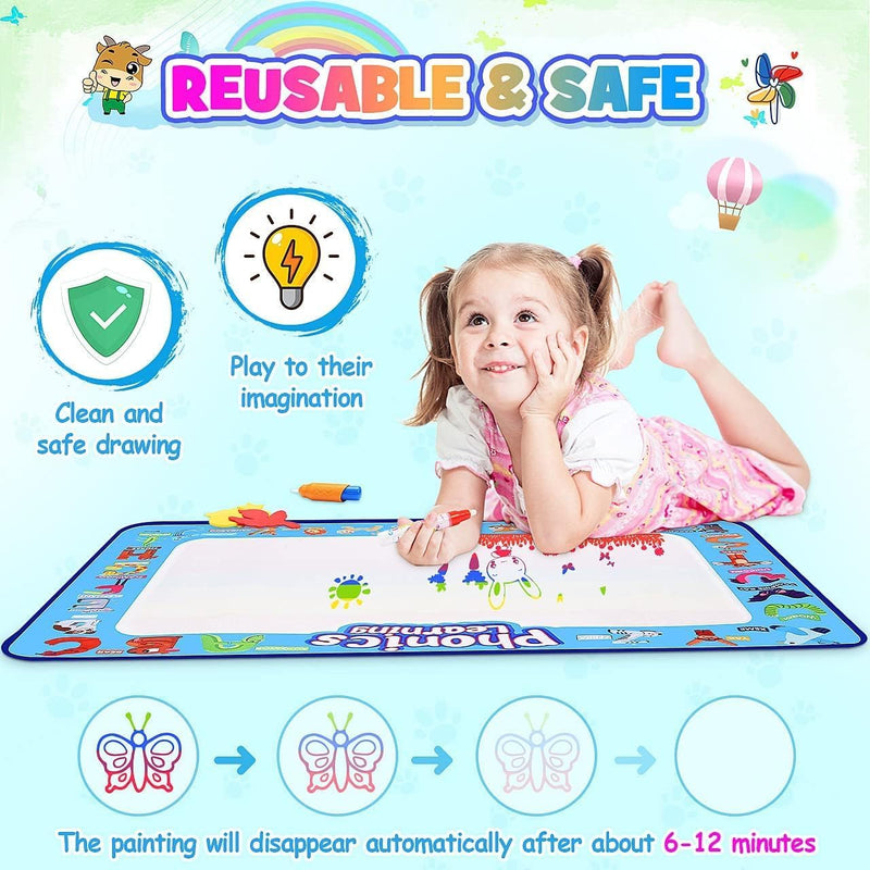 SKY-TOUCH Magic Water Doodle Mat,Extra Large Mess Free Colouring Baby Paint Mat,Aqua Water Doodle Mat,Mess Free Colouring Mat,Toddler Toys for 2 3 4 5 Year Old Boys Girls,100 80cm
