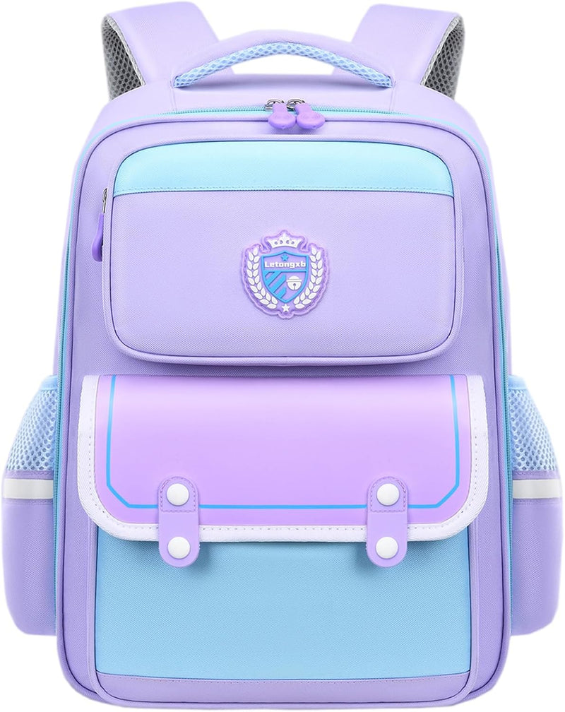 Kids Backpack for Boys Girls Teens Elementary Kids Bookbag Elementary School Bags Simple Modern Large Toddler Kindergarten Bookbags Lightweight Waterproof Bag for Child - Purple
