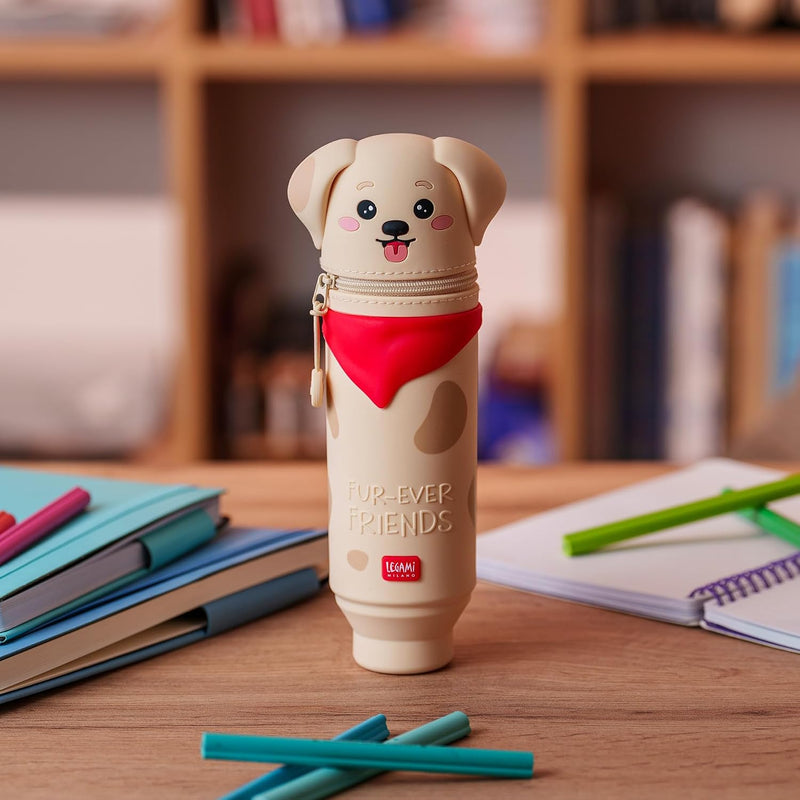 LEGAMI - Kawaii 2 in 1 Soft Silicone School Compartment Golden Table Pen Holder Zipper Pen Pencils H 20cm