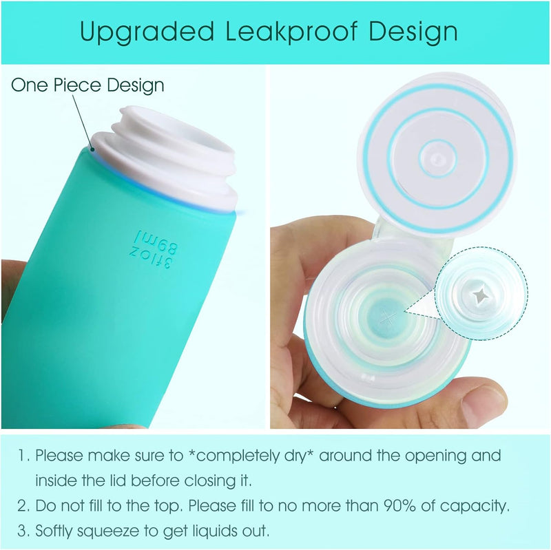 INSFIT Travel Bottles for Toiletries,Leak Proof 90ml Travel Size Containers, BPA Free TSA Approved Squeezable Silicone Tubes for Shampoo Conditioner Lotion Soap with Labels